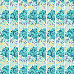 Circle shapes seamless pattern in doodle style. Decorative kaleidoscope mosaic ornament.
