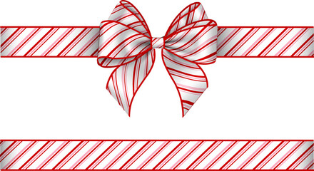 christmas bow and ribbon with candy cane texture. bow and ribbon with red, white and pink stripes