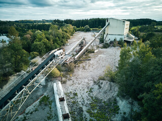 Gravel Pit with Pond - Aerial View - Gravel Plant Quarry - Gravel Industry Factory abandoned near a lake