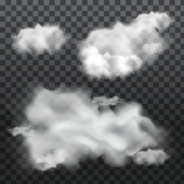 Realistic vector smoke set with transparent background