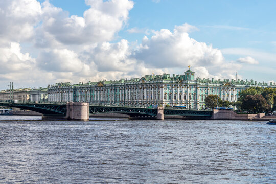 View of the Winter Palace (Hermitage) and Palace Bridge, St. Petersburg, Russia