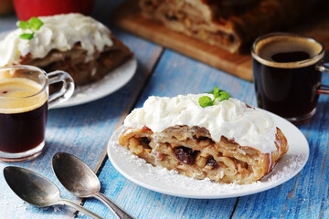 Traditional Austrian strudel with apples	