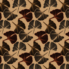 Fototapeta na wymiar Hand drawn pattern Ginkgo wallpaper design vector.