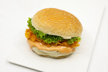 Spicy Chicken Burger on white background