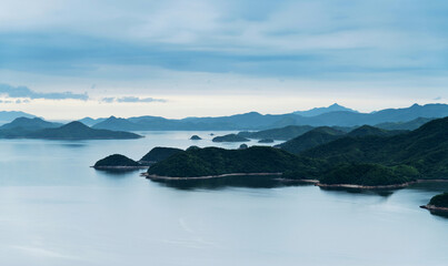 Landscape of mountains by the sea