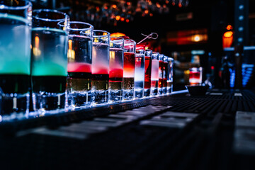 colorful shots. Set of cocktails at the bar
