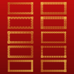 Collection of chinese style borders. Gold border vector illustration