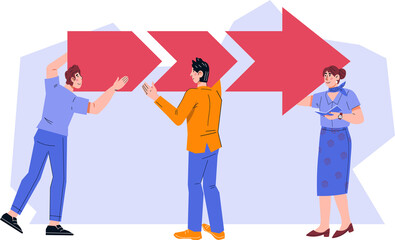 Collegial choice of business development direction or teamwork, Business people or colleagues taking part in collaborative project.