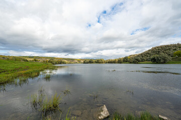 Landscape of the Dniester river in autumn day