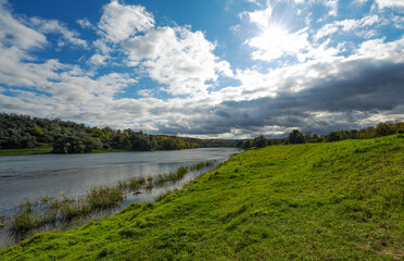 Landscape of the Dniester river in autumn day