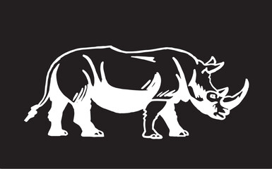 Vector illustration of rhino isolated on black background,african animal	
