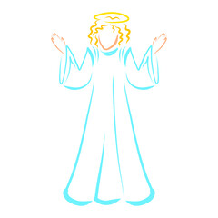 Angel with a halo above his head and raised hands