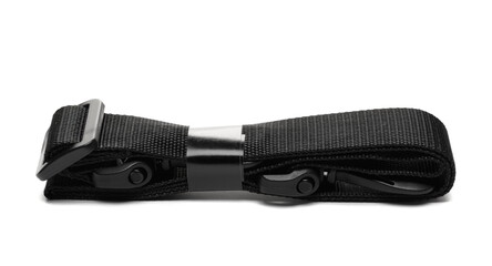Black new unpacked nylon fastening belt, strap for purse isolated on white 
