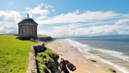 The Mussenden Temple, part of the Downhill Castle Demesne, above Magilligan Strand at Benone,...