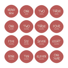 Set of milestone cards with baby age. Newborn textile and stickers design.