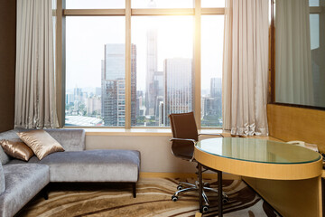 Sofa and round table in the living room