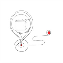 continuous line drawing package box gps location pin illustration