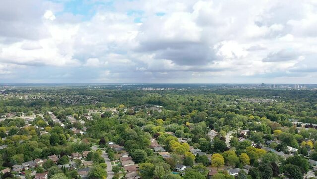 Sunny sky view of the suburbs from park