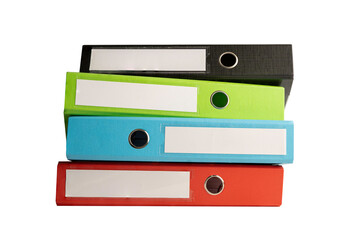 File Folder Binder stack of multi color on table in business office.