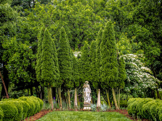 Formal garden with statue