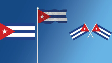 Waving flag of Cuba on the blue transition background vector and illustration