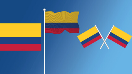 Waving flag of Colombia on the blue transition background vector and illustration