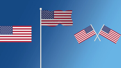 Waving flag of United States of America on the blue transition background vector and illustration
