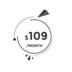 109 dollar price tag. Price $109 USD dollar only Sticker sale promotion Design. shop now button for Business or shopping promotion
