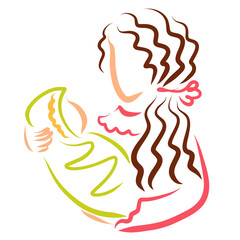 young mother with long hair holding a baby in her arms