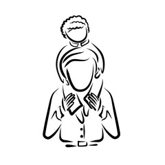 boy sitting on dad's shoulders monochrome