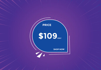 $109 USD Dollar Month sale promotion Banner. Special offer, 109 dollar month price tag, shop now button. Business or shopping promotion marketing concept
