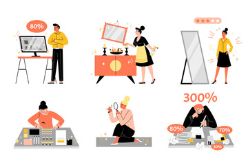 Perfectionists and OCD people cleaning, arranging things and criticize themselves.