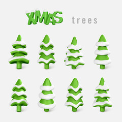 3d Christmas tree in cartoon style. Xmas or New Year's decorative element. Vector illustration