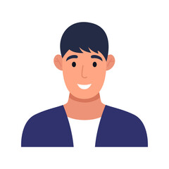 Asian young man in a jacket. Male character icon. Vector flat illustration.