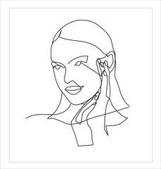 Hand drawn one line woman face. One continuous line portrait. Minimalism art, vector shape.