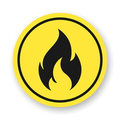 Flammable flat icon. Vector element of black color on yellow background. Best for print, package, mobile apps, UI and web design.