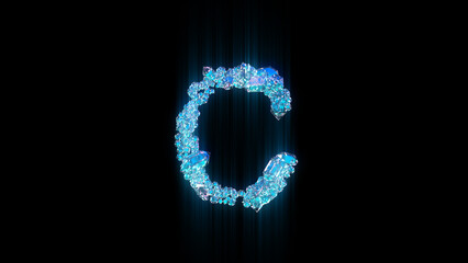 blue diamonds or ice letter C on black background, isolated - object 3D rendering