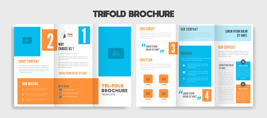 editable Modern trifold business brochure template with blue ,orange and white background.