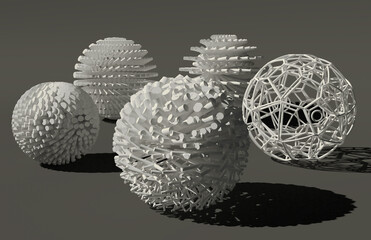 Abstract white spherical shapes render