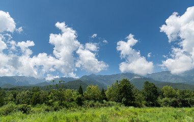 Landscape of mountains and cloud sky