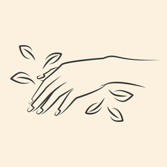 Natural eco life icon hand with leaves illustration.