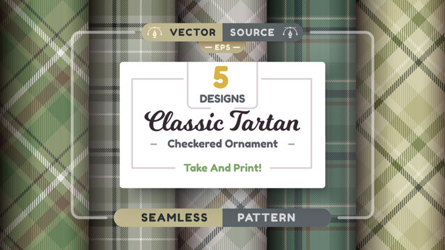 Military tartan seamless patterns, merry christmas texture, checkered scottish fabric