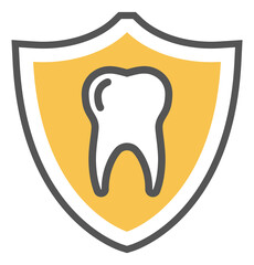 Tooth on shield icon. Dental protection. Dentist logo