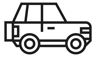 Car icon. Road travel symbol. Black line vehicle
