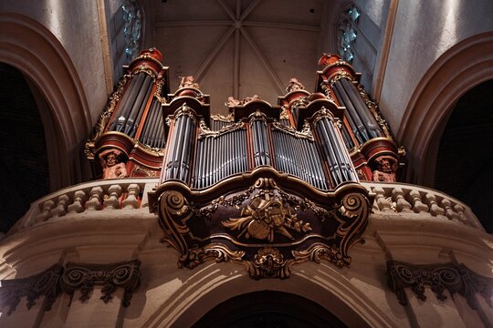 Low-angle Shot Of A Baroque Pipe Organ In A Church