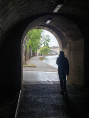 Walking through Seine River tunnel