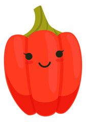 Smiling bell pepper. Red kawaii cartoon character