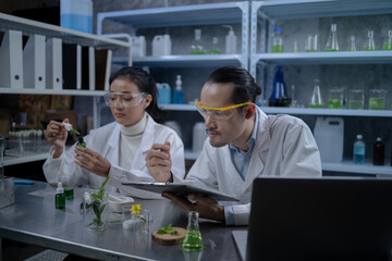 Medical Science Laboratory Looking Under Microscope Analysis of Test Biotechnology working with Advanced Equipment
