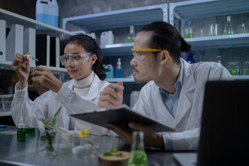 Medical Science Laboratory Looking Under Microscope Analysis of Test Biotechnology working with Advanced Equipment