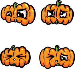 Cartoon Pumpkin Characters with Faces Orange with Eyes and Face Collection in Vector
